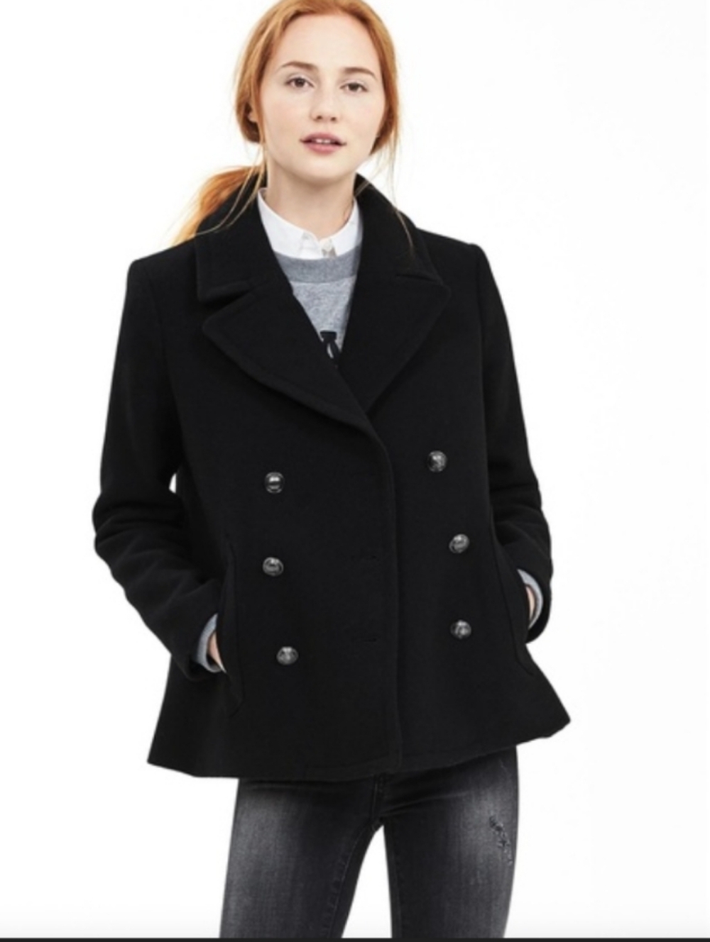 Women's Black Double-Breasted Coat